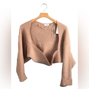 Bluivy Tan Cropped Slouchy Ribbed Oversized Shrug Cardigan Sweater M/L NWT
